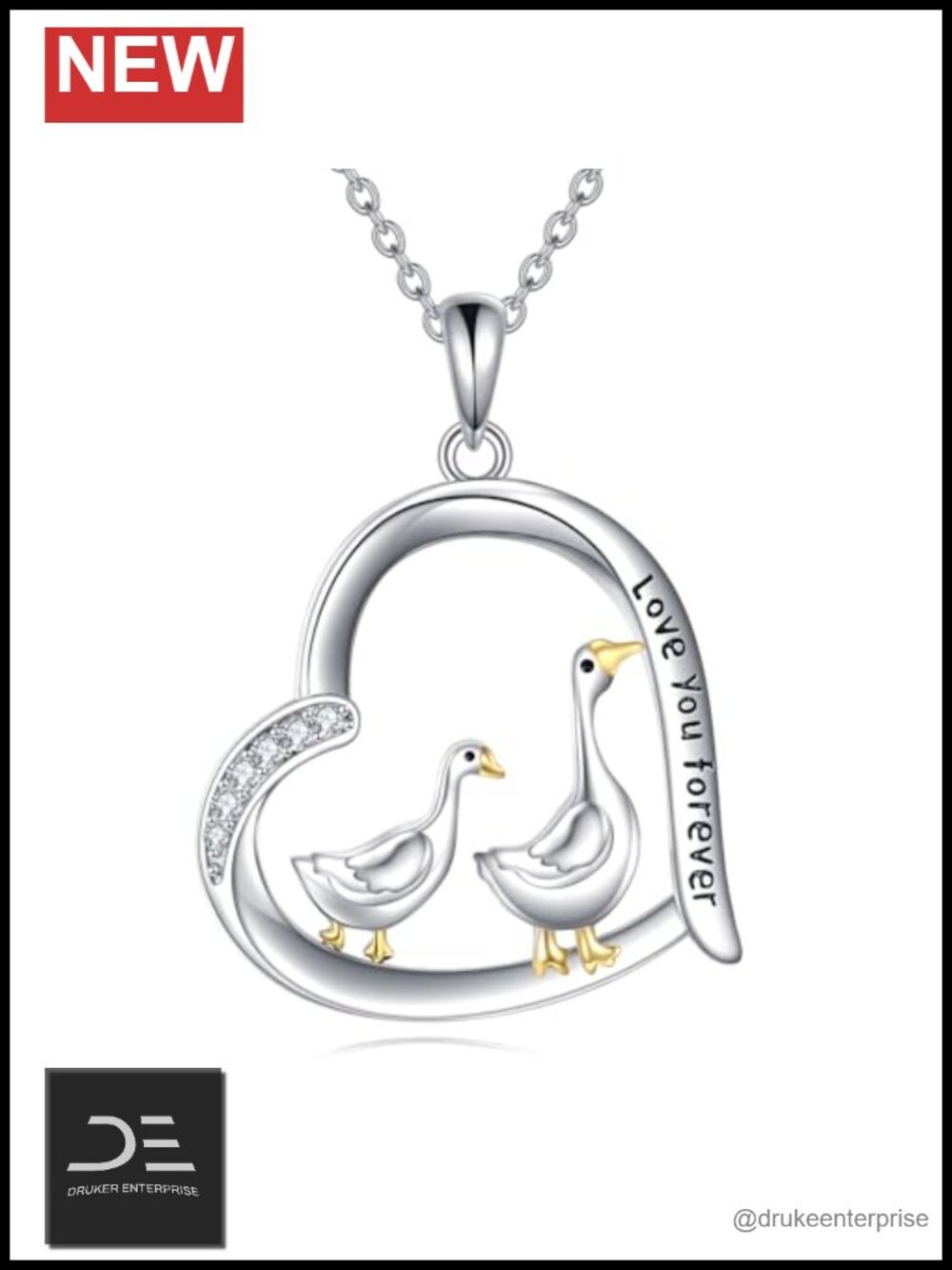 Goose Pendant Necklace Sterling Silver Charm Gift Birthday